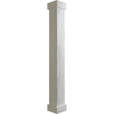 Hand Hewn Endurathane Faux Wood Non-Tapered Square Column Wrap W/ Standard Capital & Base, 6W X 6'H